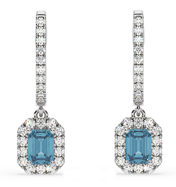 Annabelle Blue Lab Diamond 1.48ct Emerald Cut Halo Earrings in 18K White Gold - Elara Collection